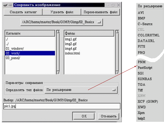 Окно Сохранения изображения